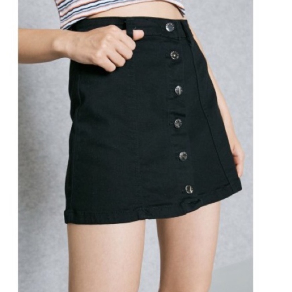 NWOT! Forever 21 Black Jean A-Line Mini Skirt, High Waist, Size US 30